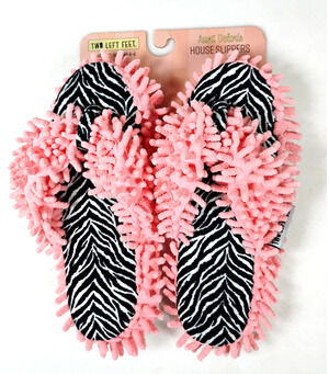 NWT Two Left Feet Aunt Deloris Microfiber Mop Slippers Zebra Pink S/M 4-6